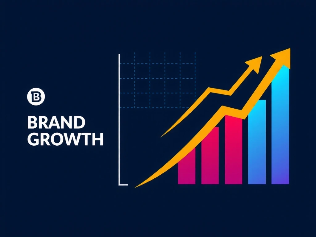 Dynamická vizualizace růstu značky, s grafy a šipkami směřujícími vzhůru