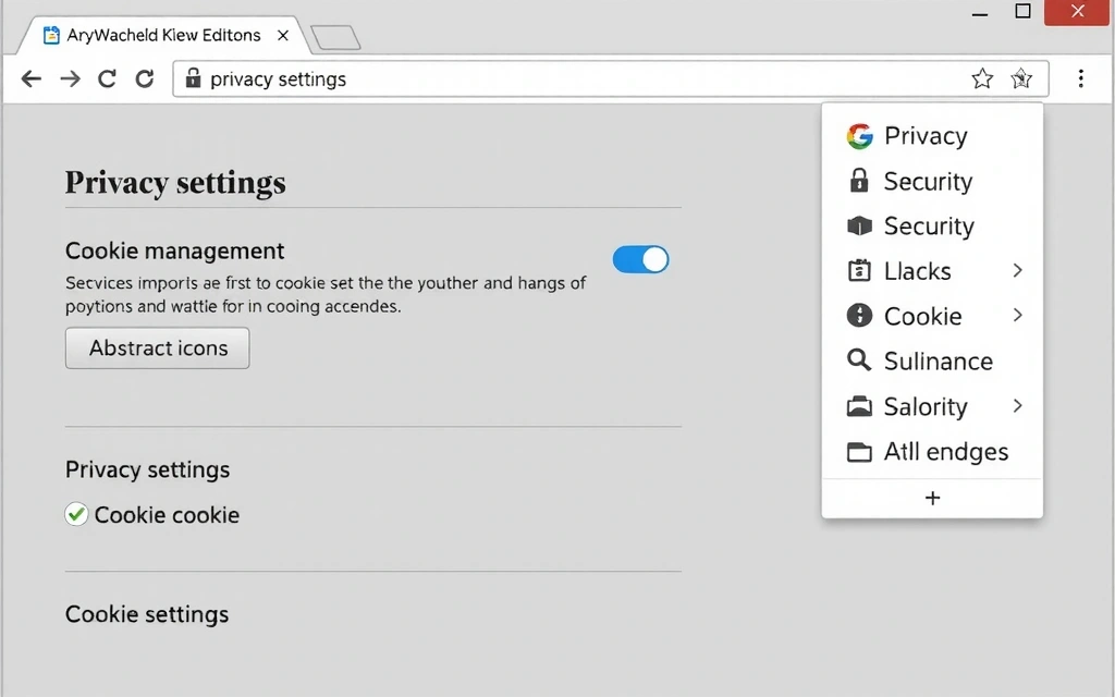 Ilustrace nastavení soukromí v prohlížeči s ikonami pro soubory cookie