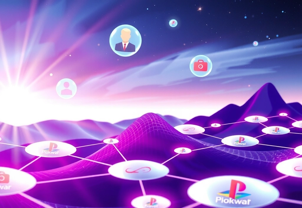 Ilustrace mise a vize Promostormu, digitální krajina s rozvíjejícími se značkami